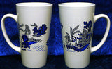 Pair of Blue Willow Pattern latte mug gift bxoed  3/4pt capacity ceramic large
