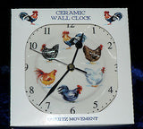 Chicken wall clock - Porcelain wall clock with chickens rooster cockerels design
