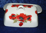 Poppy butter dish deep white porcelain decorated all round with bright poppies
