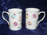 Cupcake mug gift set 2 x bone china mugs with cupcake print in black gift box