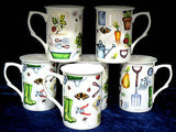 Gardening bone china mugs Set - 6 gift boxed matching mugs with gardening design