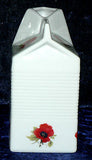 Milk carton shaped jug off white ceramic decorated with  colourful poppies