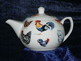 Chickens / Cockrels design on 2 cup or 6 cup porcelain teapot 3 cols to choose