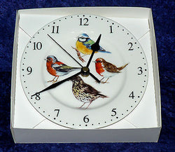 Garden Birds wall clock porcelain wall clock.Robin, bluetit, thrush, chaffinch