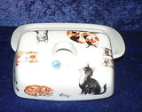 Cats butter dish traditional deep white dish decorated with different breeds