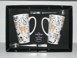 pair of Cats & kittens latte mugs gift boxed with latte spoons 3/4pt capacity