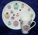 Cupcake design snack plate & mug.  Mug and plate set