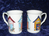 Beach Hut mug gift set - 2 x bone china beach hut mugs