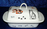 Cats butter dish traditional deep white dish decorated with different breeds