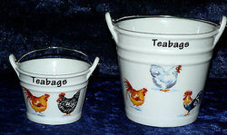 Chicken teabag tidy Bucket, used teabag holder,decorated with Cockerel rooster hen choice of 2 sizes