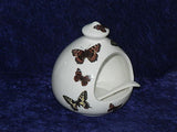 Butterfly Salt pig & ceramic spoon - White porcelain decorated with butterflies