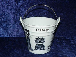 Blue Dogs Teabag tidy.Bucket, shaped used teabag pot, used teabag holder cute fun dogs all round