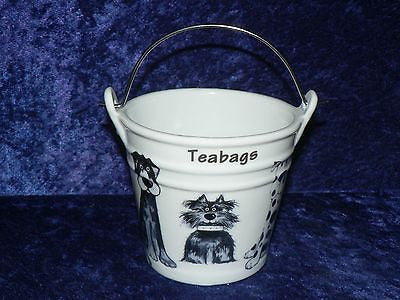 Blue Dogs Teabag tidy.Bucket, shaped used teabag pot, used teabag holder cute fun dogs all round