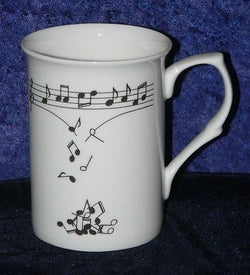 Bone china mug dec with our own unique Music Notes tumbling from scale pattern