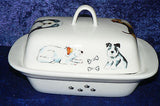 Dogs design traditional deep white butter dish many different breeds