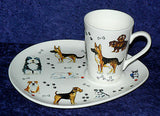 Dog dogs snack plate & mug.  Mug and plate set