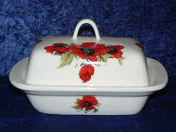 Poppy butter dish deep white porcelain decorated all round with bright poppies