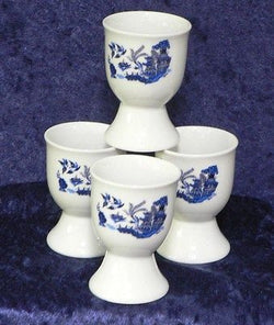 Blue willow egg cups eggcup porcelain set of 4