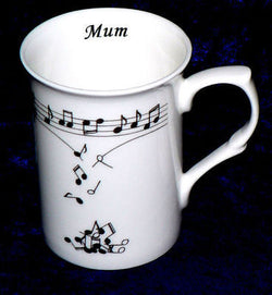 Music notes falling from scale design on Bone china mug,