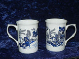 Blue willow mug gift set 2x bone china blue willow pattern mugs - black gift box
