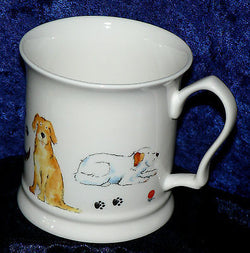 Large China Tankard with cute Dogs design  - different dogs all around mug