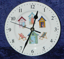 Beach Hut wall clock porcelain wall clock with beach hut & deckchair design