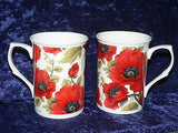 Poppy mug gift set 2 x bone china poppy chintz mugs - in black gift box
