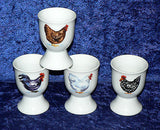Cockerel, chicken egg cups eggcup porcelain set of 4
