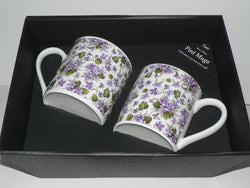 Violets china Pint mugs Set of 2 gift boxed 2 full pint sized mugs gift boxed