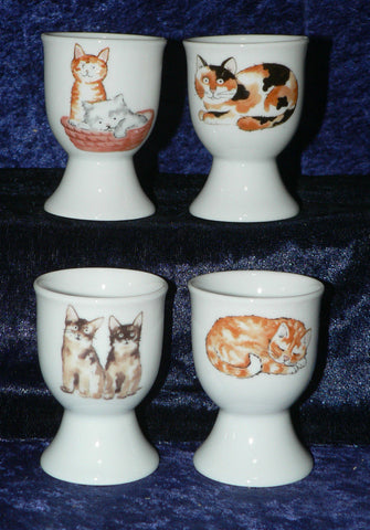 Cute cats & kittens set of 4 ceramic egg cups