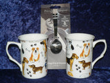 Dogs Mug & teabag squeezer Bone China mug with stainless teabag tongs - options