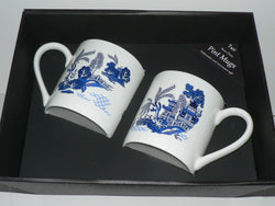 Blue Willow Pint mugs Set of 2 gift boxed 2 full pint sized mugs gift boxed