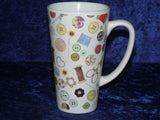 Sewing chintz ceramic large latte mug  3/4pt. single, pair gift boxed wth spoons