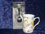 Sewing Mug & teabag squeezer. China mug with stainless teabag tongs - options