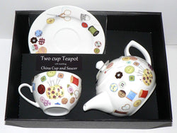Sewing  2 cup teapot,cup and saucer with gift boxed option