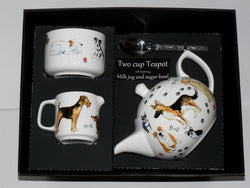 Dog 2 cup teapot, Milk & Sugar gift boxed.