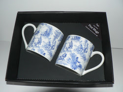 Blue Toille de Jouy, Pint mugs set of 2 gift boxed 2 full pint sized mugs boxed