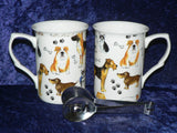 Dogs Mug & teabag squeezer Bone China mug with stainless teabag tongs - options