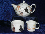 Cats 2 cup teapot,Milk & Sugar gift boxed. Teapot with matching milk and sugar
