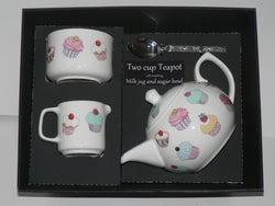 Cupcake 2 cup teapot,Milk & Sugar gift boxed. Teapot, matching milk and sugar