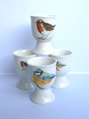 Garden birds egg cups eggcup porcelain set of 4