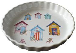 Beach Hut Pattern 25cm Ceramic flan Quiche Dish