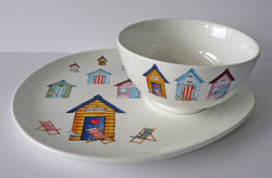 Beach Huts snack plate & soup bowl set. Ideal for nibbles & dips