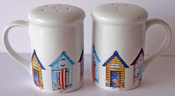Beach hut design Salt and pepper shakers. Large simple shape with fun beach huts