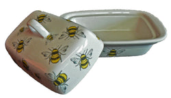 Bees colourful porcelain traditional deep white butter dish