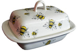 Bees colourful porcelain traditional deep white butter dish