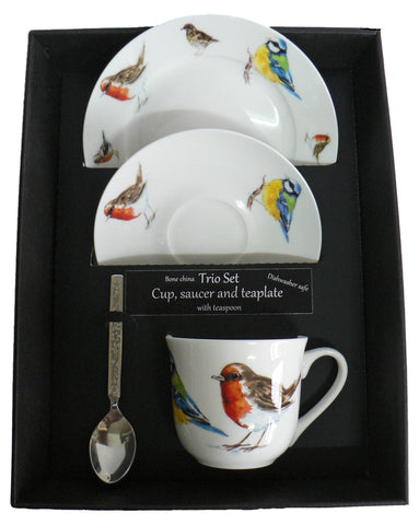 trio set. cup & saucer with teaspoon and matching tea plate gift boxed