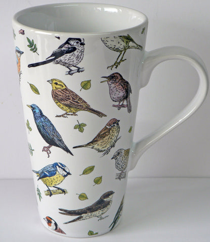 Garden Birds design ceramic large latte mug 3/4pt capacity