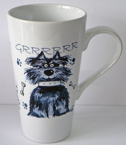 Dogs design ceramic large latte mug 3/4pt capacity -Fun blue cartoon Dogs 3 dogs