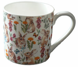 Rabbits, bunnies pint sized bone china mug